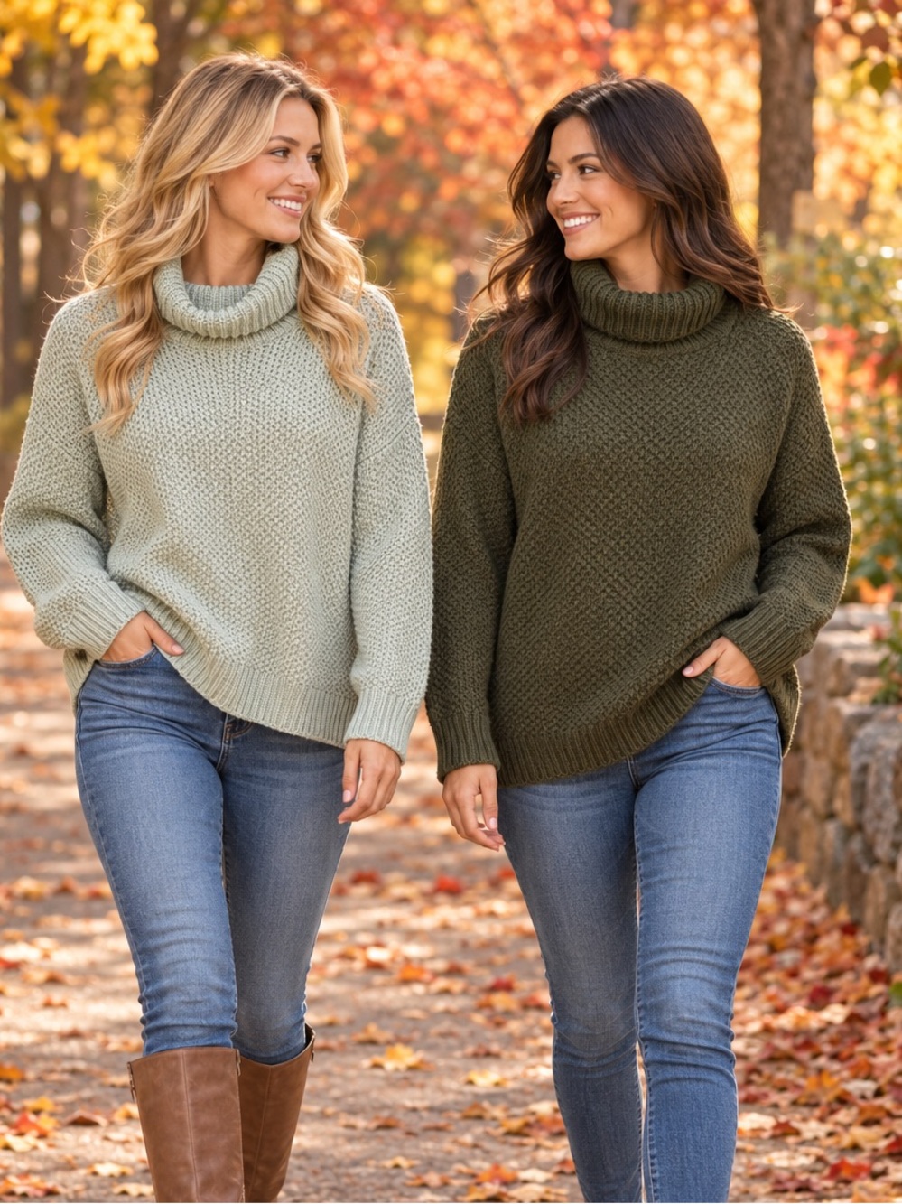 Bundle 2 Cozy Turtleneck Knit Sweater - Olive & Sage